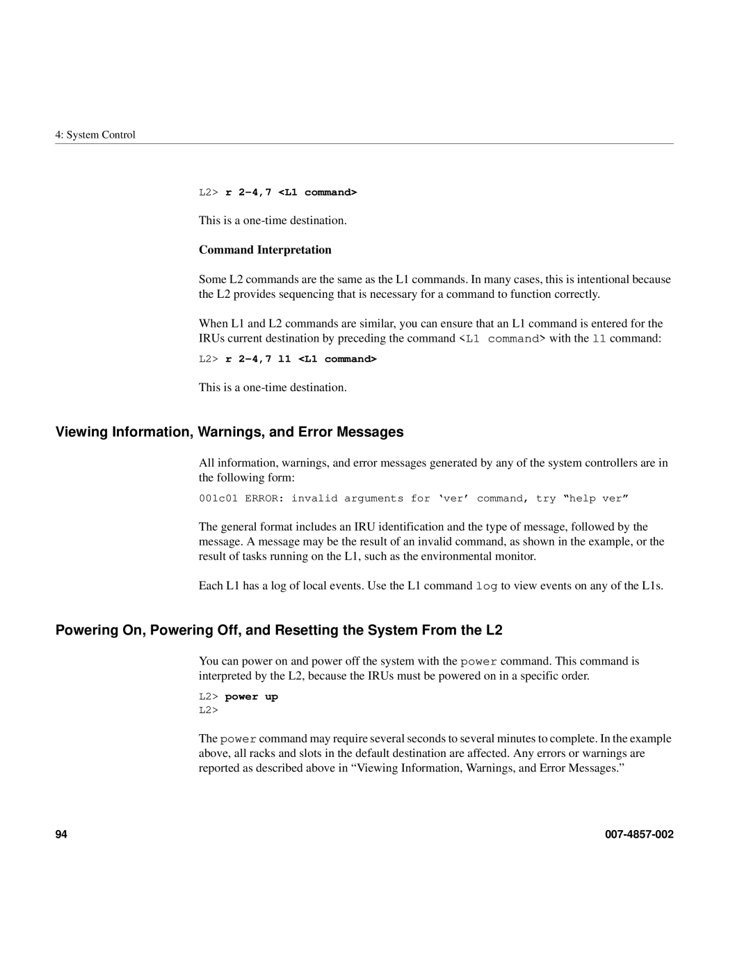 Intel SGI Altix 450 manual Viewing Information, Warnings, and Error Messages, Command Interpretation 