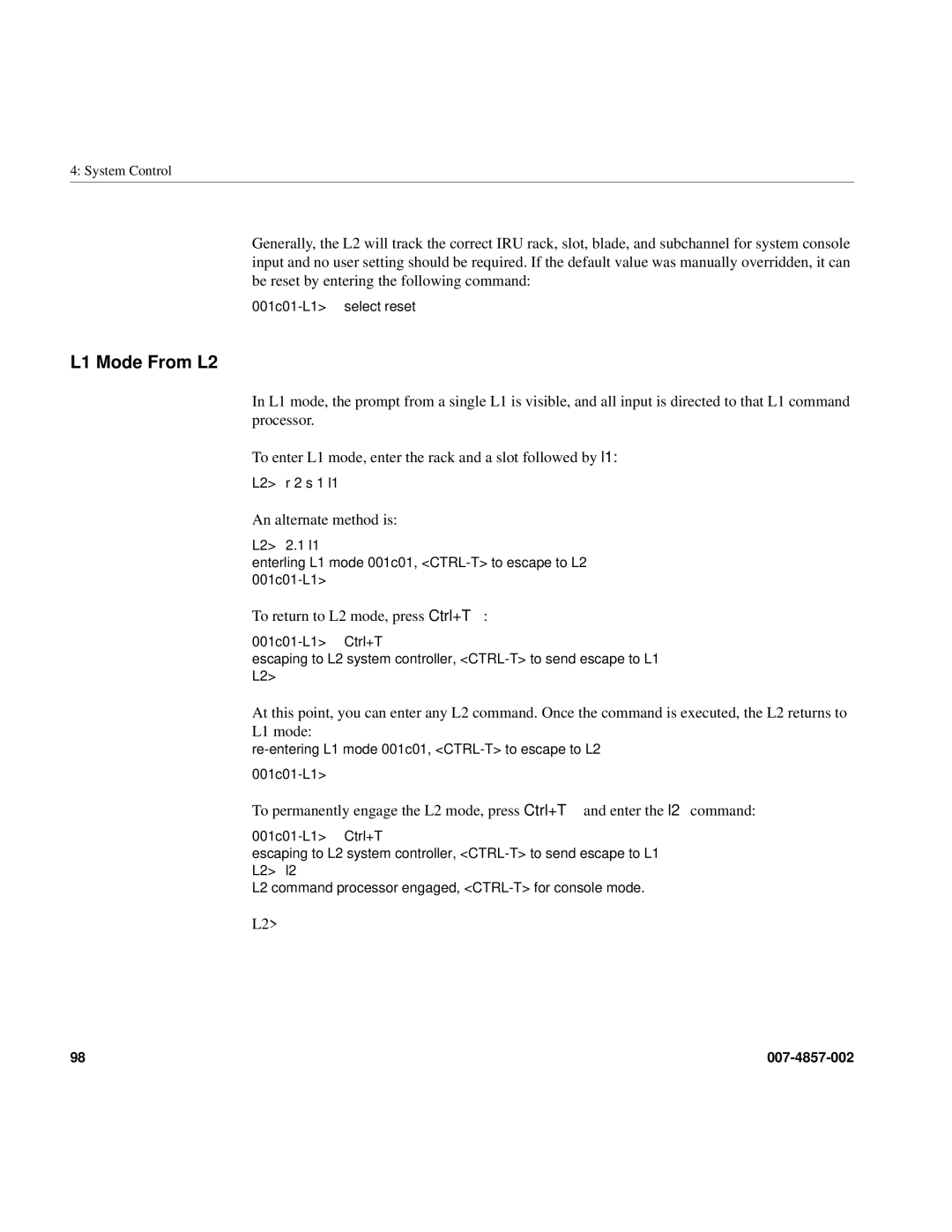 Intel SGI Altix 450 manual L1 Mode From L2 