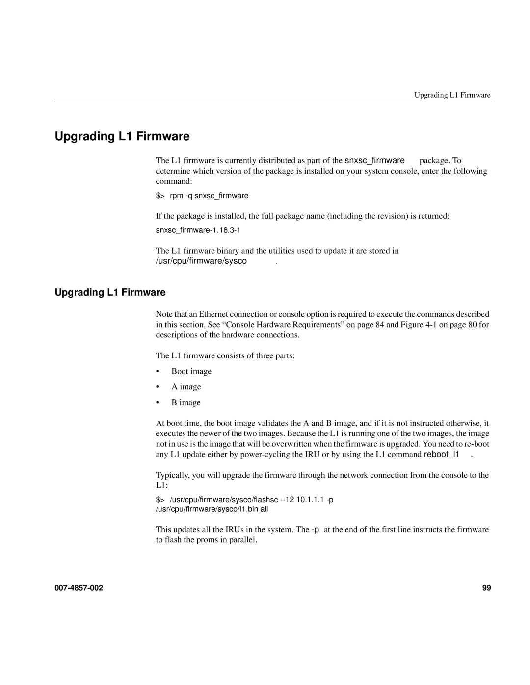 Intel SGI Altix 450 manual Upgrading L1 Firmware 