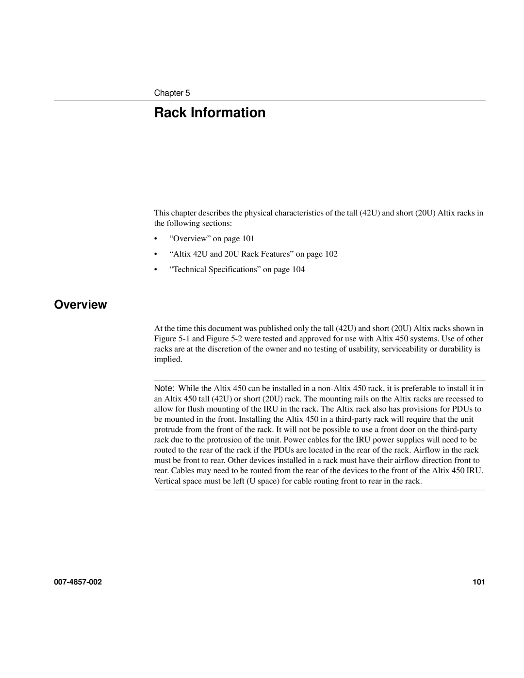 Intel SGI Altix 450 manual Rack Information, Overview 