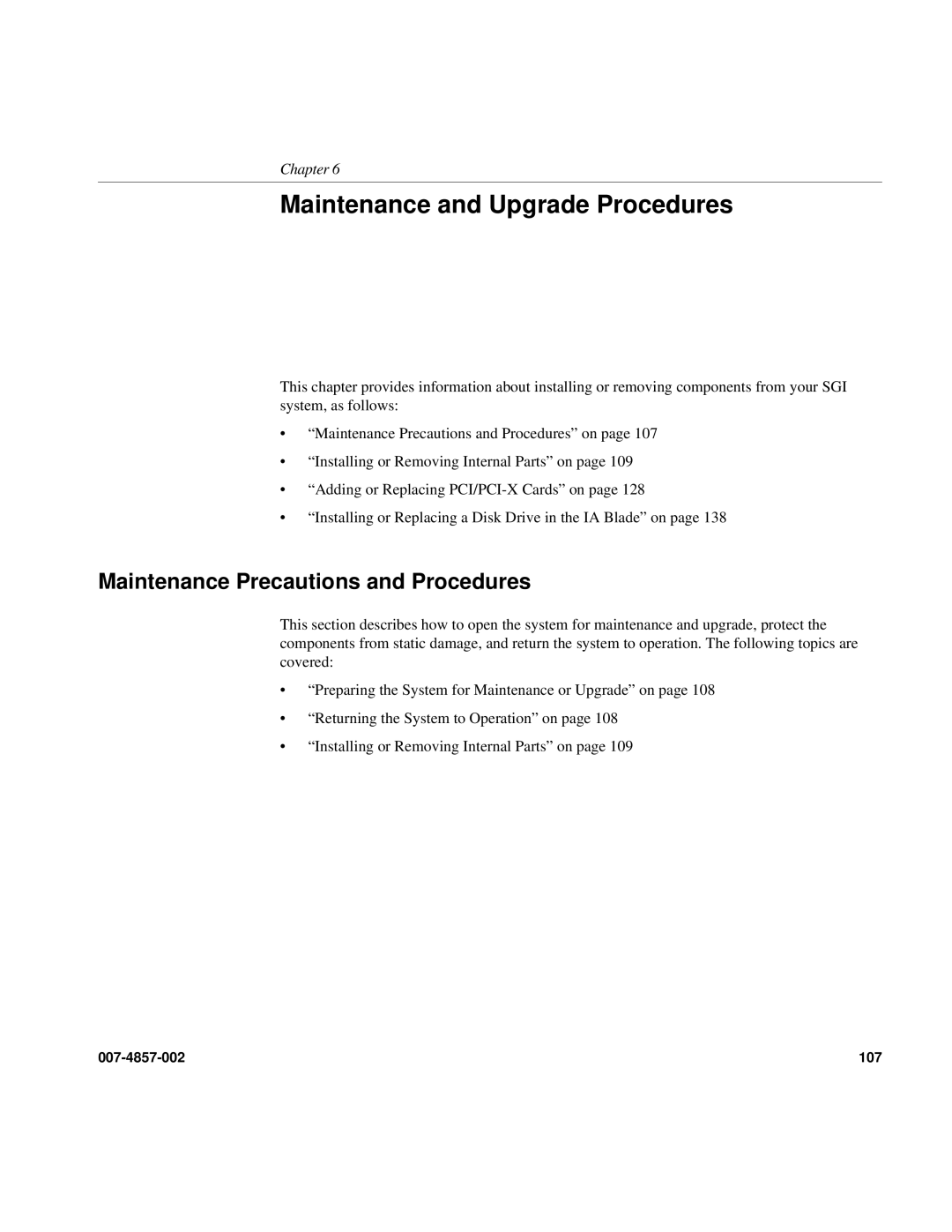 Intel SGI Altix 450 manual Maintenance and Upgrade Procedures, Maintenance Precautions and Procedures 