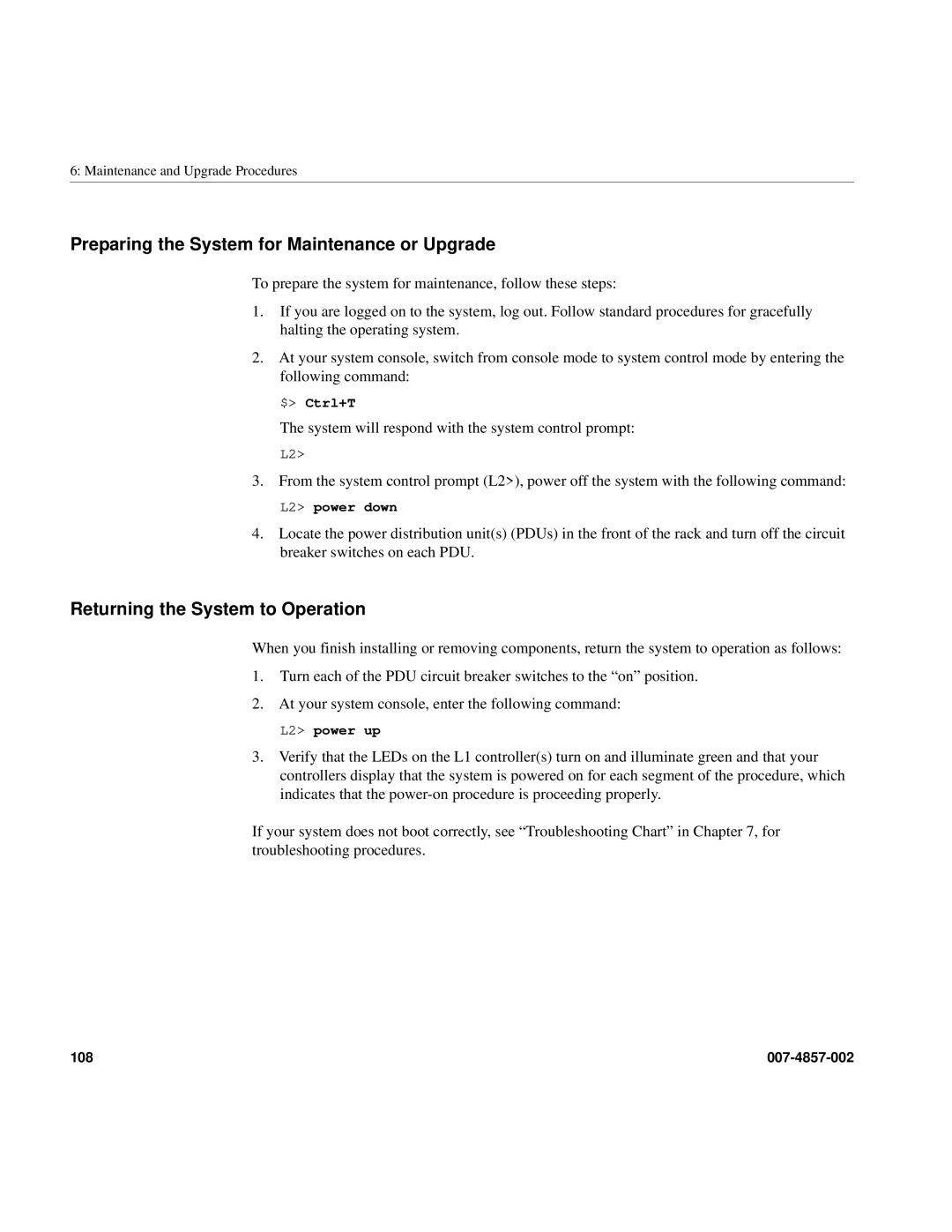 Intel SGI Altix 450 manual Preparing the System for Maintenance or Upgrade, Returning the System to Operation 