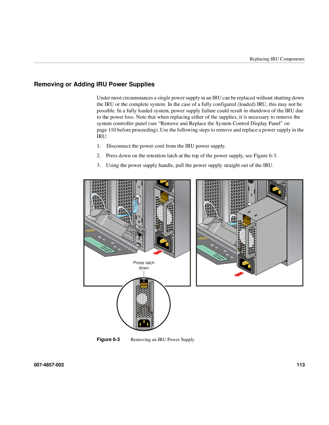 Intel SGI Altix 450 manual Removing or Adding IRU Power Supplies, 3Removing an IRU Power Supply 