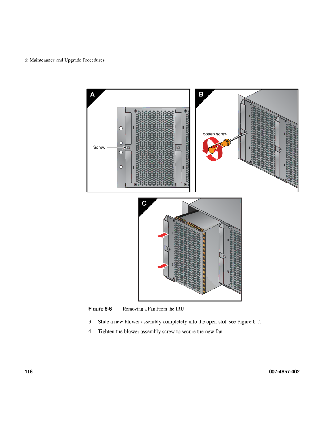 Intel SGI Altix 450 manual 6Removing a Fan From the IRU 