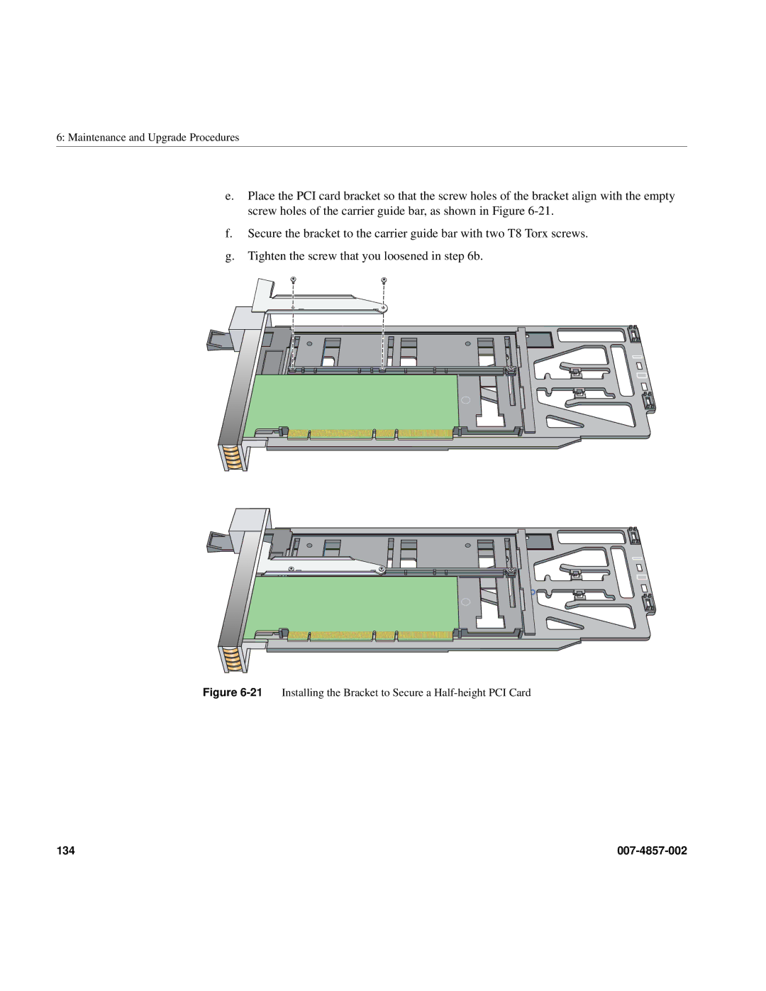 Intel SGI Altix 450 manual 21Installing the Bracket to Secure a Half-height PCI Card 