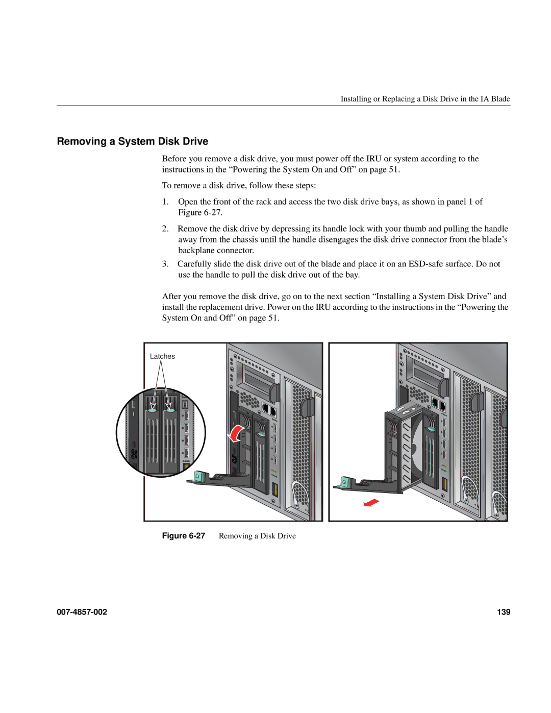 Intel SGI Altix 450 manual Removing a System Disk Drive, 27Removing a Disk Drive 