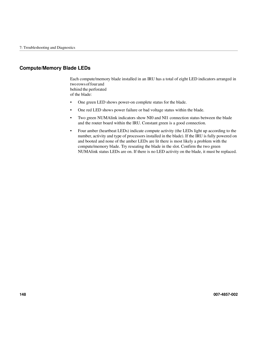 Intel SGI Altix 450 manual Compute/Memory Blade LEDs 