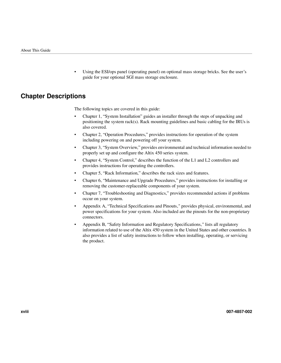 Intel SGI Altix 450 manual Chapter Descriptions 