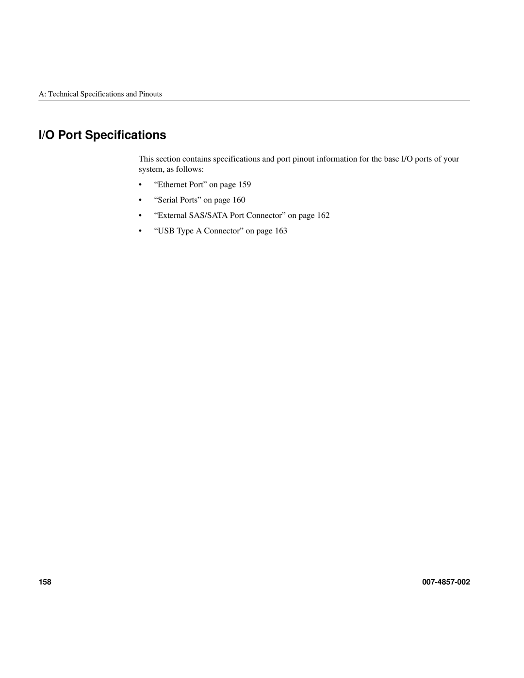 Intel SGI Altix 450 manual Port Specifications 