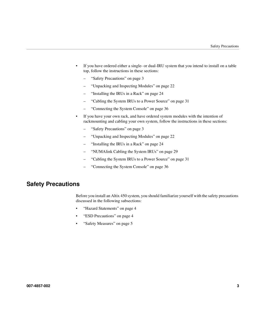 Intel SGI Altix 450 manual Safety Precautions 