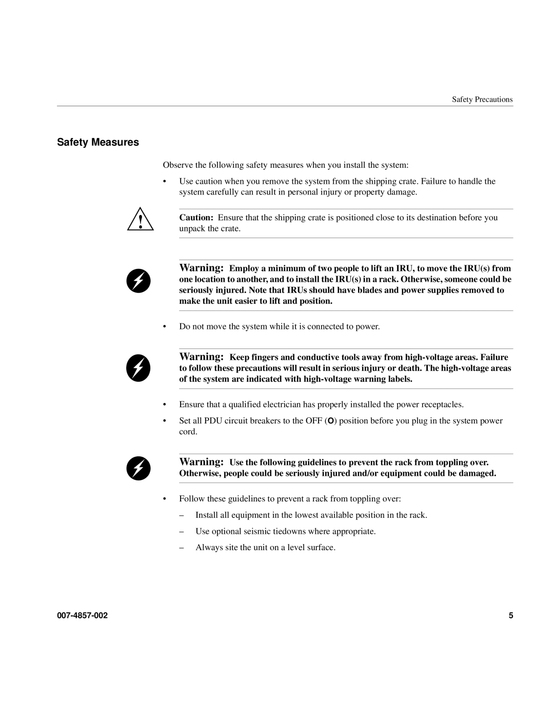 Intel SGI Altix 450 manual Safety Measures 