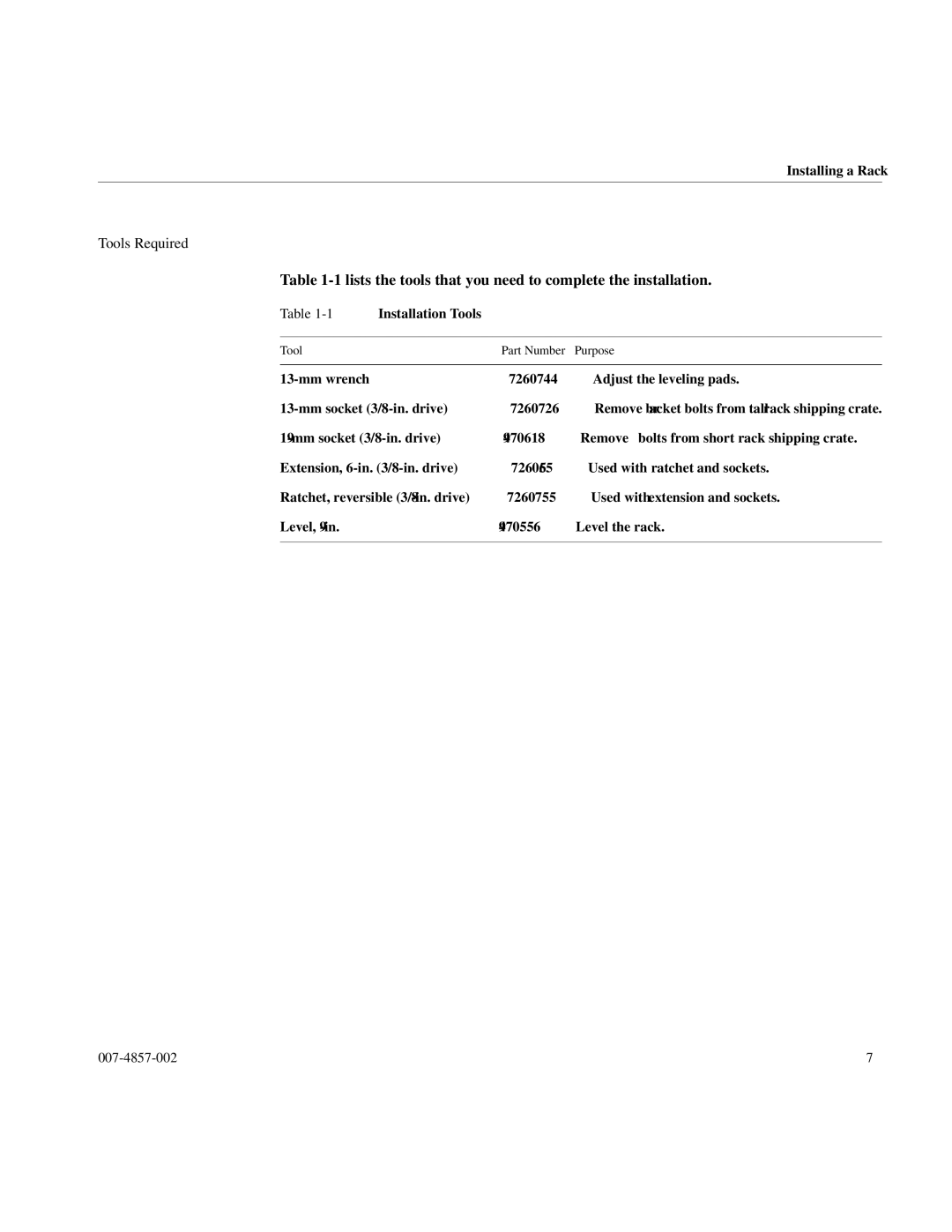 Intel SGI Altix 450 manual Tools Required, Lists the tools that you need to complete the installation 