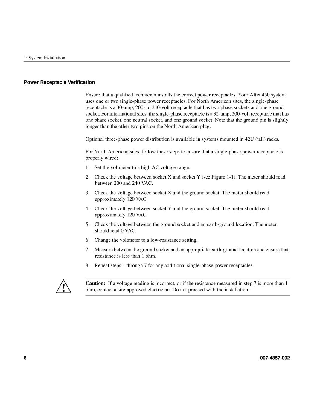 Intel SGI Altix 450 manual Power Receptacle Verification 