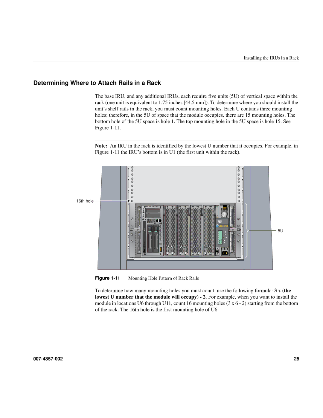 Intel SGI Altix 450 manual Determining Where to Attach Rails in a Rack 