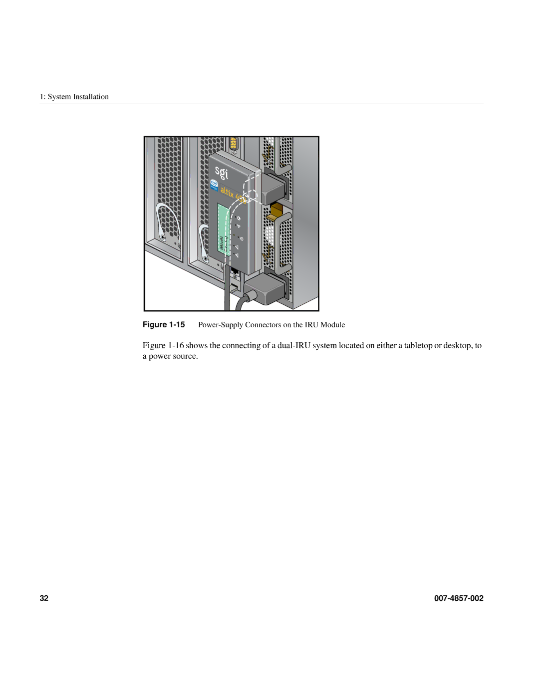 Intel SGI Altix 450 manual 15Power-Supply Connectors on the IRU Module 