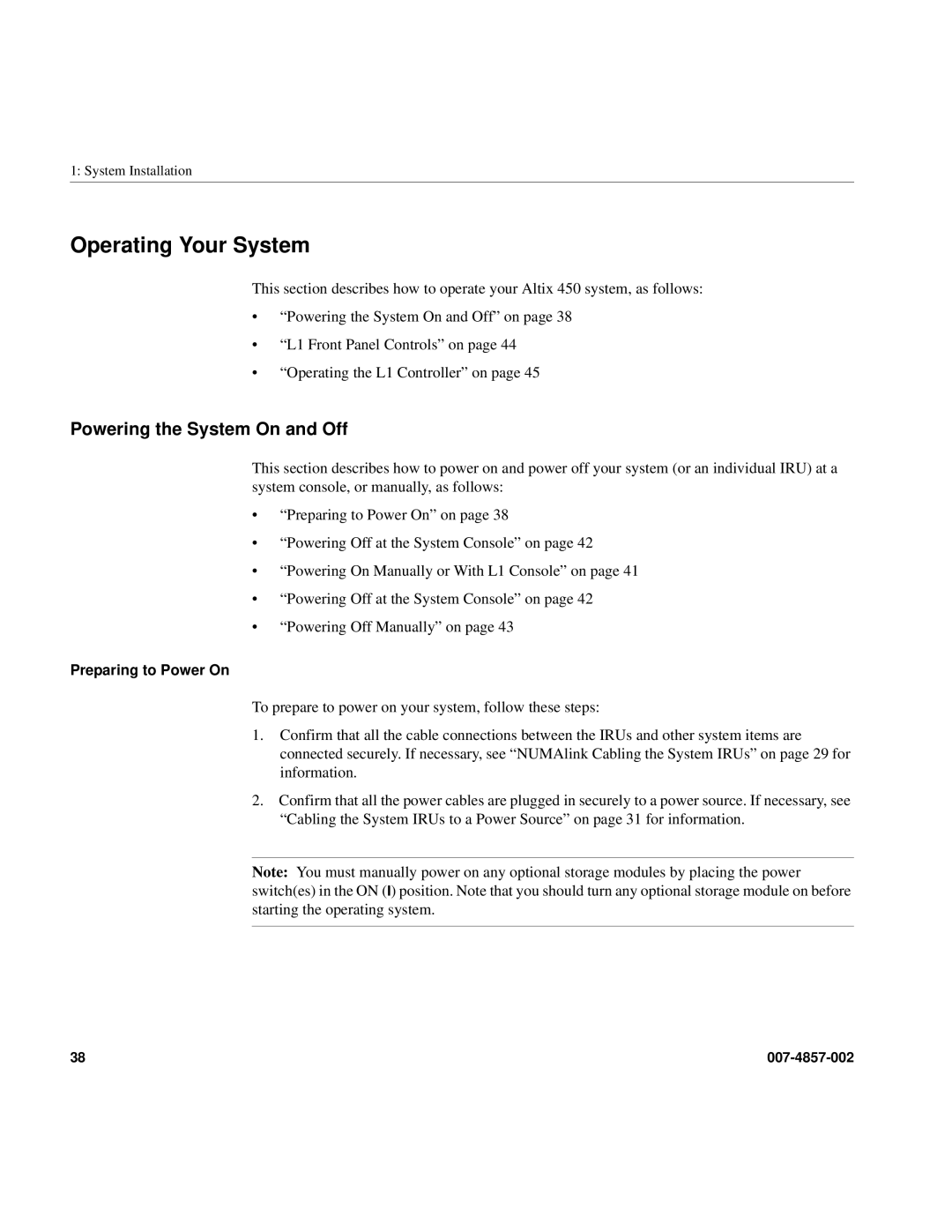 Intel SGI Altix 450 manual Operating Your System, Powering the System On and Off, Preparing to Power On 