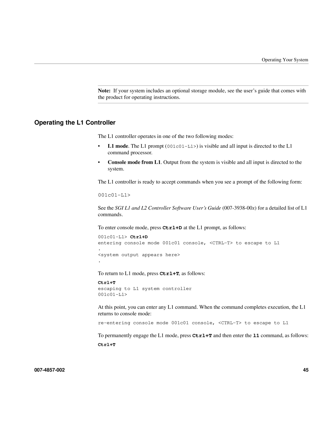 Intel SGI Altix 450 manual Operating the L1 Controller 