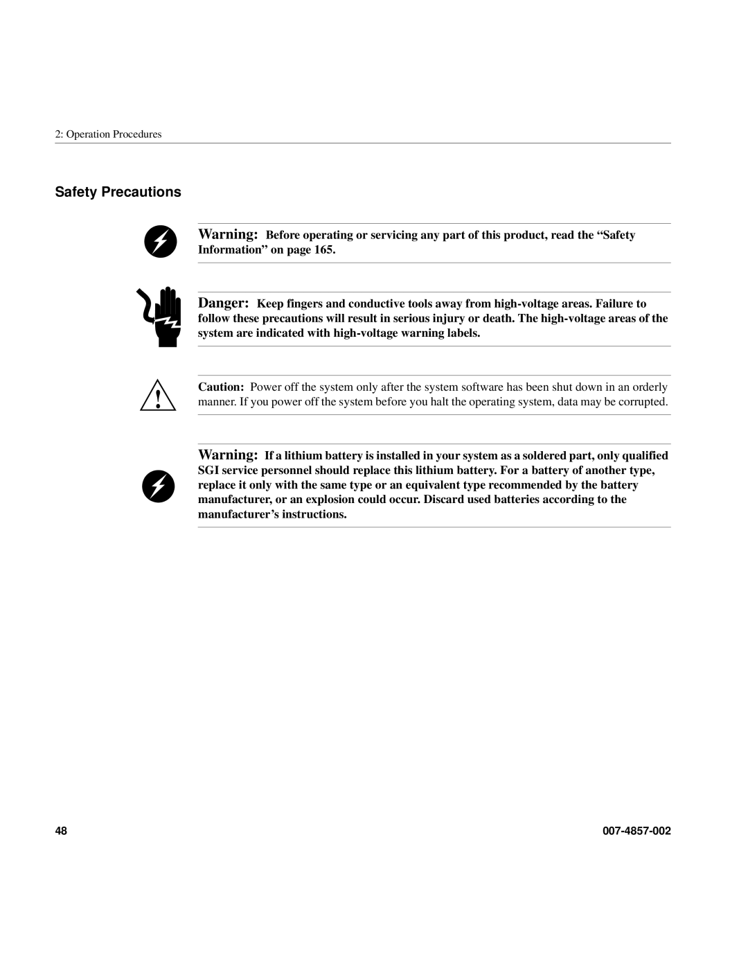 Intel SGI Altix 450 manual Safety Precautions 