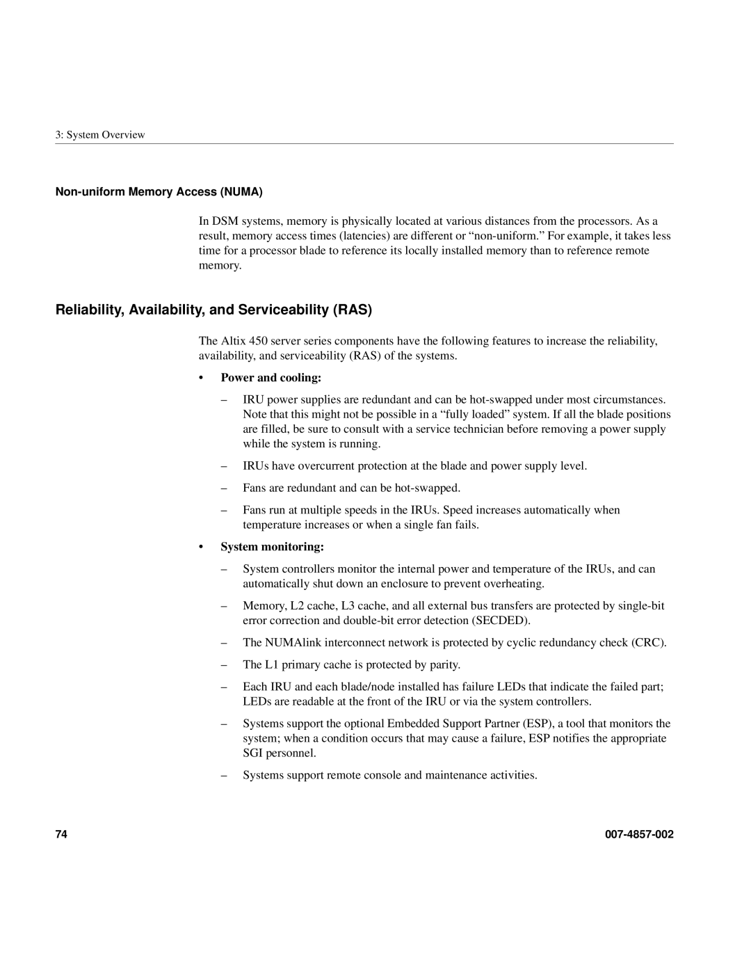 Intel SGI Altix 450 manual Reliability, Availability, and Serviceability RAS, Non-uniform Memory Access Numa 