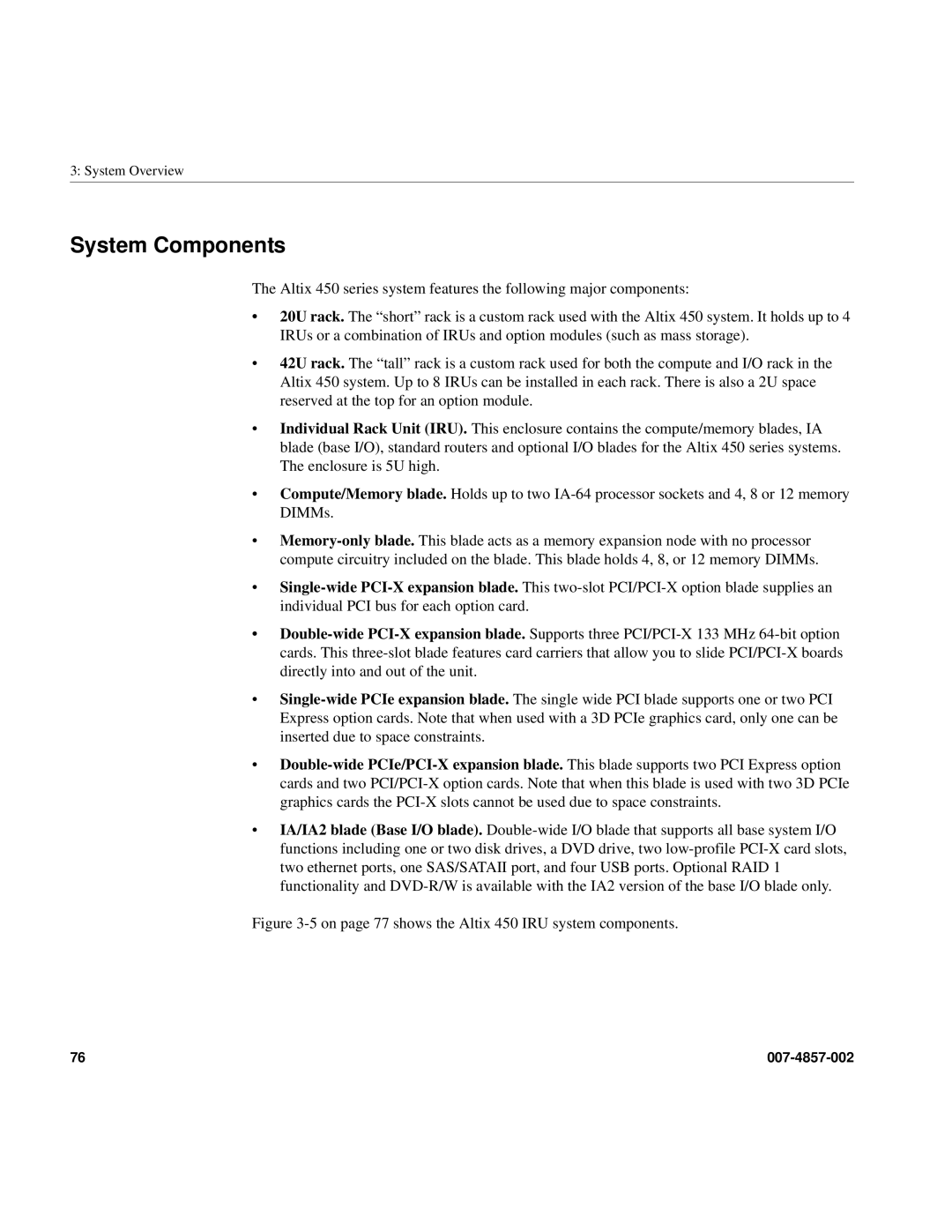 Intel SGI Altix 450 manual System Components, On page 77 shows the Altix 450 IRU system components 