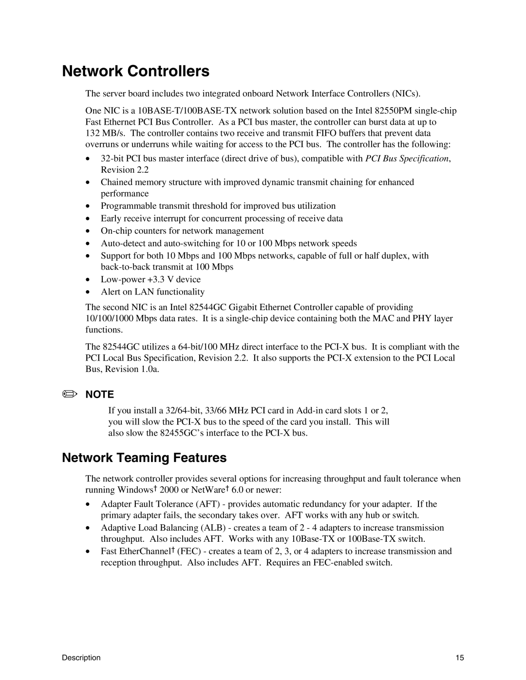 Intel SHG2 manual Network Controllers, Network Teaming Features 