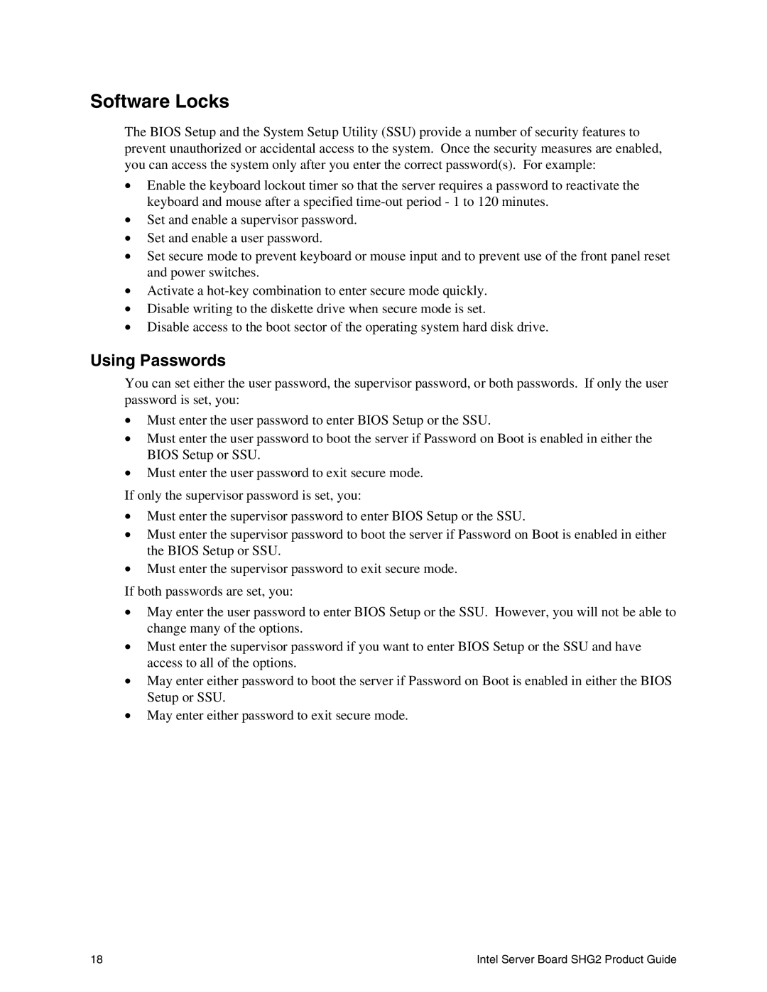 Intel SHG2 manual Software Locks, Using Passwords 