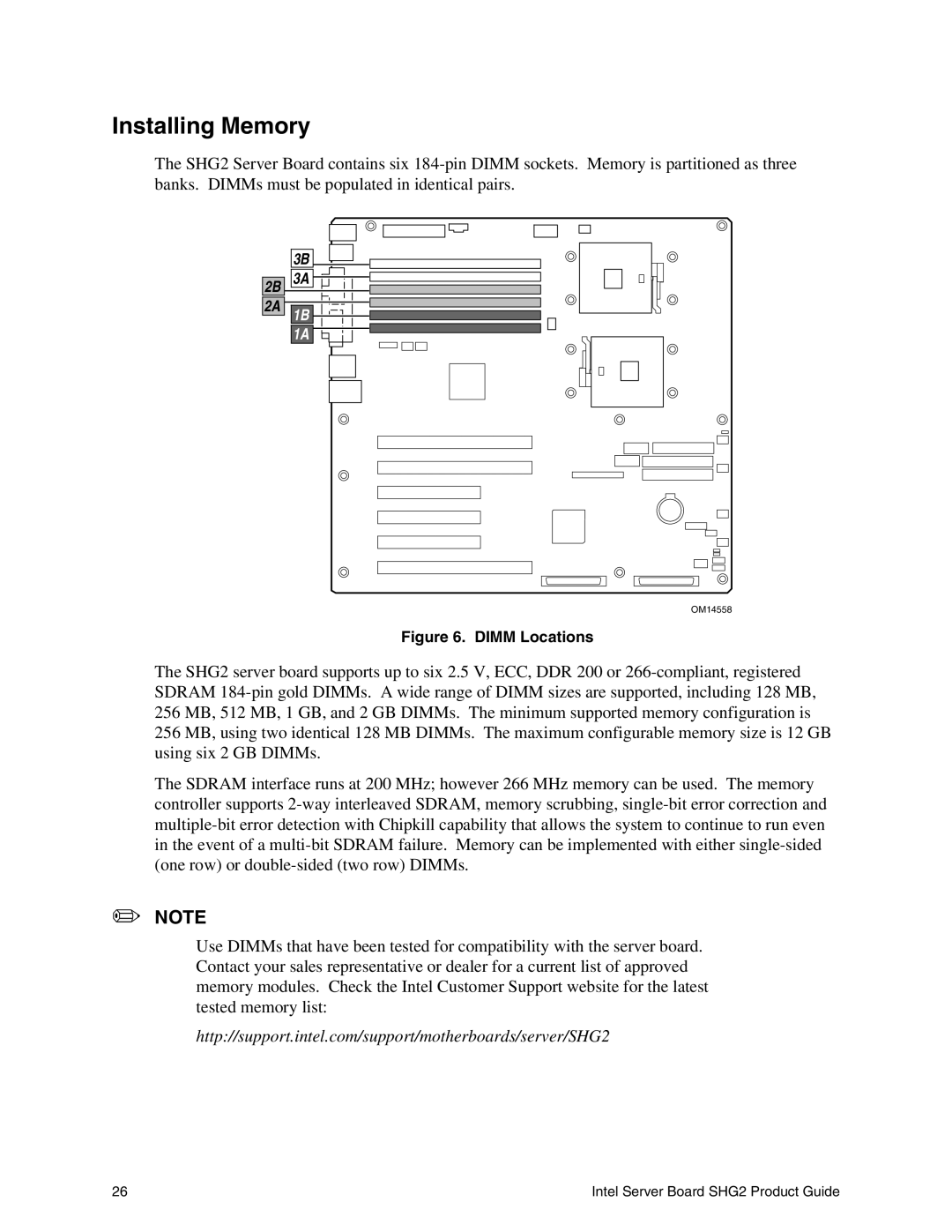 Intel SHG2 manual Installing Memory, Dimm Locations 