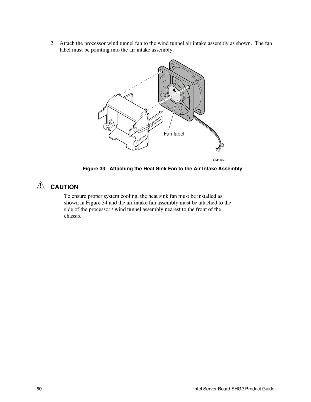 Intel SHG2 manual Attaching the Heat Sink Fan to the Air Intake Assembly 