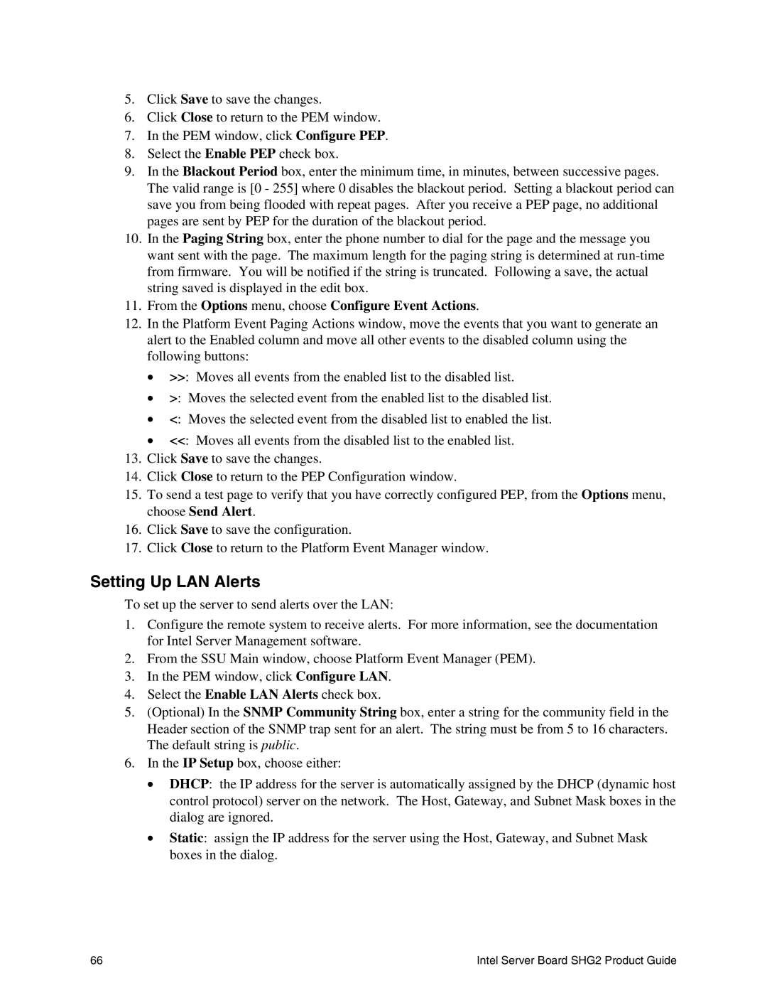 Intel SHG2 manual Setting Up LAN Alerts, From the Options menu, choose Configure Event Actions 