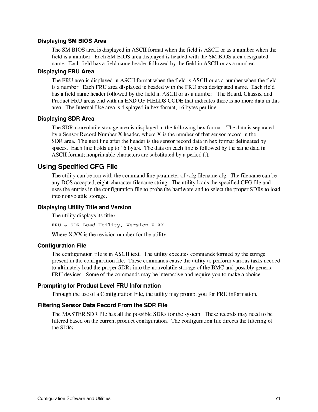 Intel SHG2 manual Using Specified CFG File, Displaying SM Bios Area 