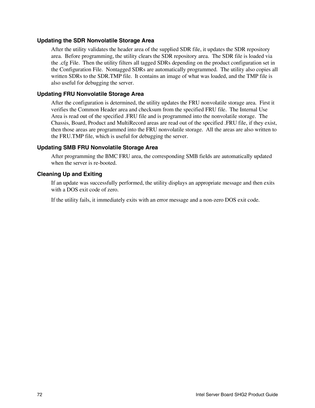 Intel SHG2 manual Updating the SDR Nonvolatile Storage Area 