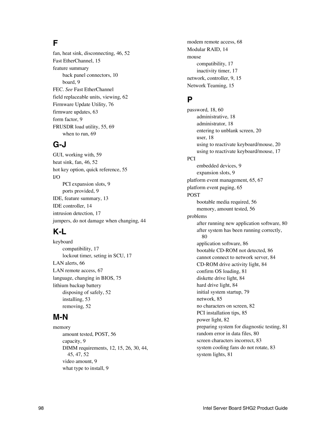 Intel SHG2 manual Pci 