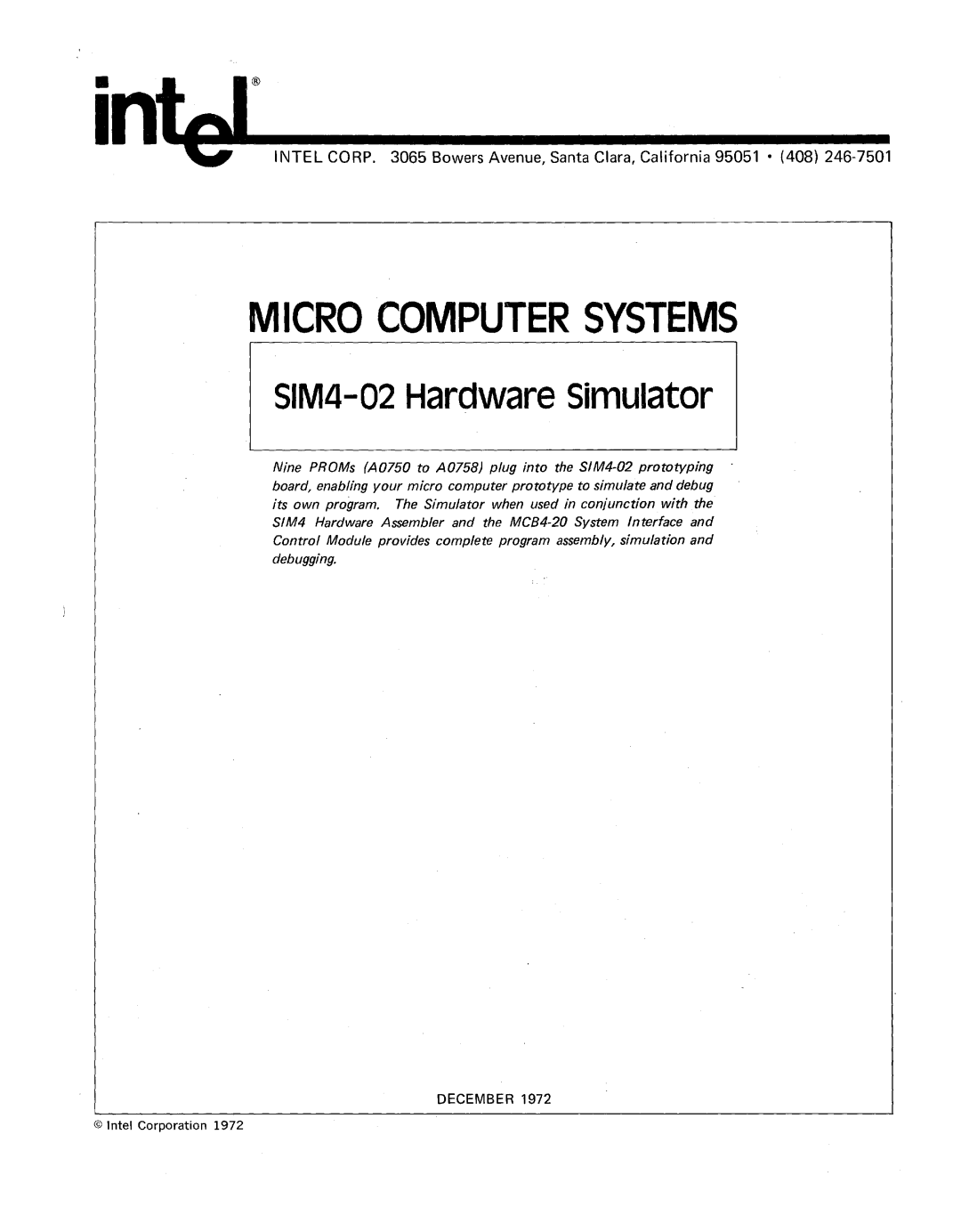 Intel SIM4-02 manual Micro Computer Systems 