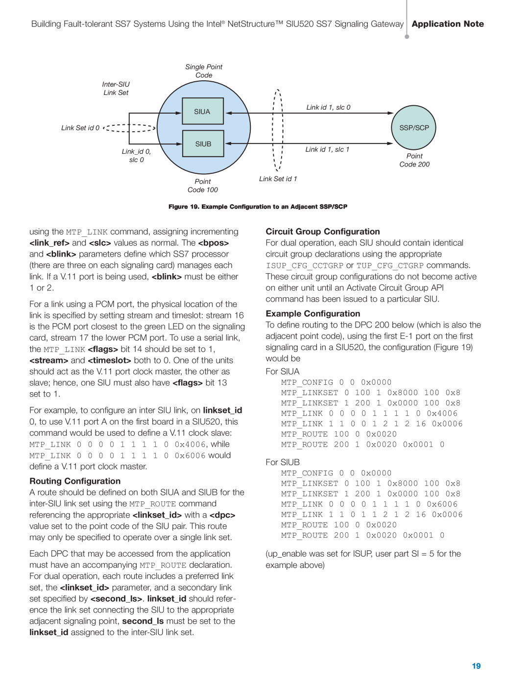 Intel SIU520 SS7 manual Routing Configuration, Circuit Group Configuration, Example Configuration 