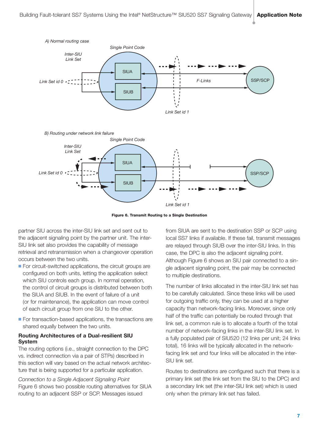 Intel SIU520 SS7 Routing Architectures of a Dual-resilient SIU System, Connection to a Single Adjacent Signaling Point 