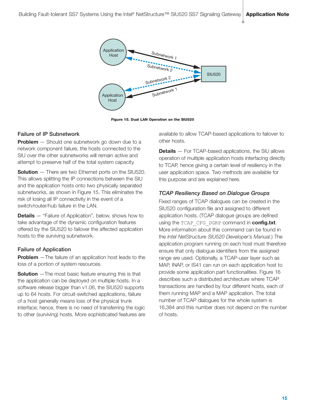 Intel SIU520 SS7 manual Failure of IP Subnetwork, Failure of Application 