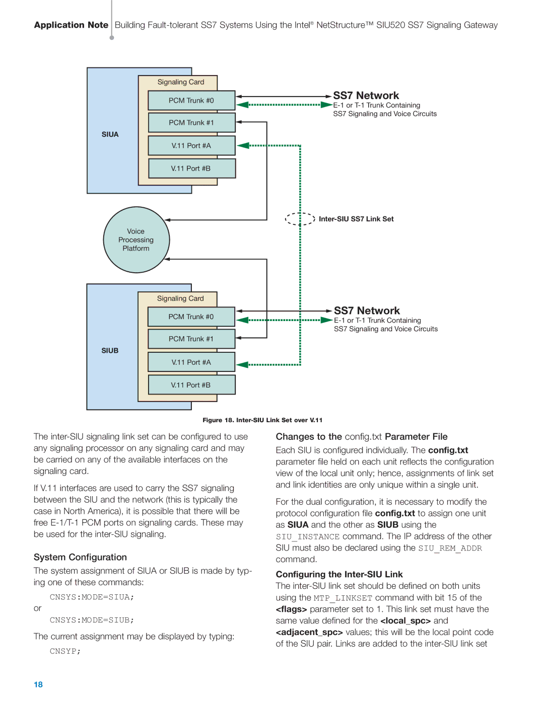 Intel SIU520 SS7 manual System Configuration, Changes to the config.txt Parameter File, Configuring the Inter-SIU Link 