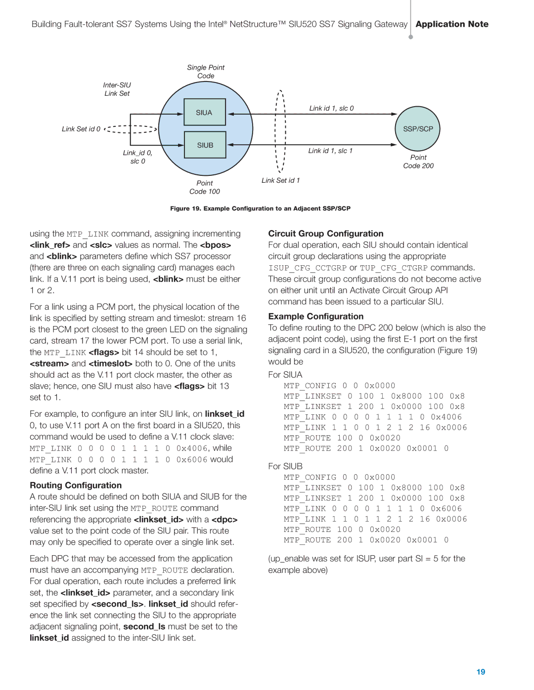 Intel SIU520 SS7 manual Routing Configuration, Circuit Group Configuration, Example Configuration 