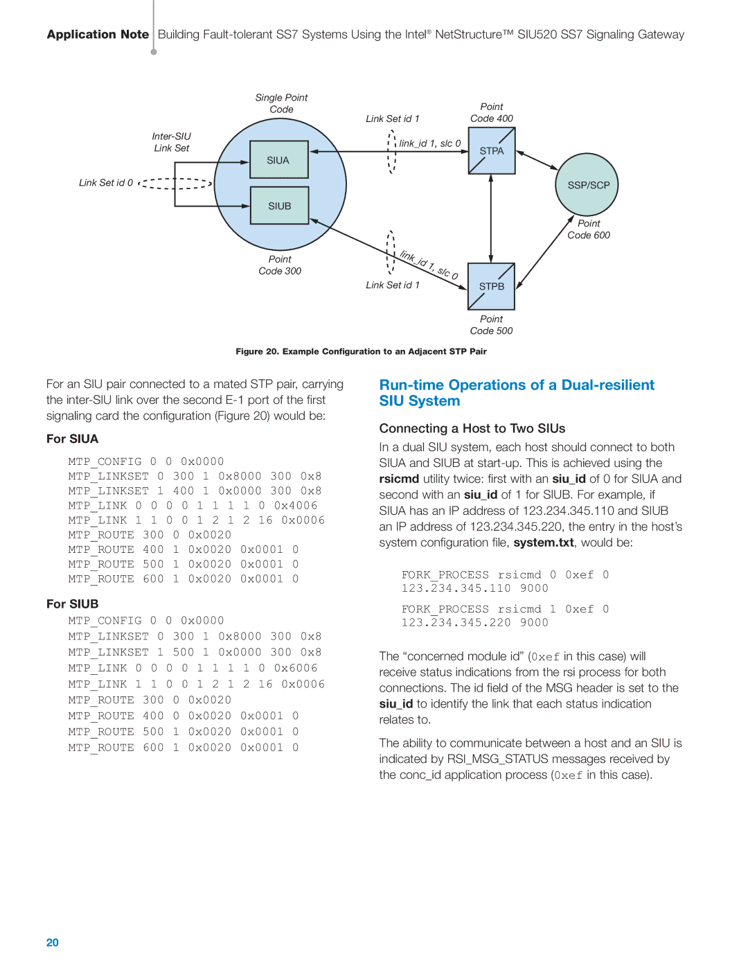 Intel SIU520 SS7 manual Connecting a Host to Two SIUs, For Siua, For Siub 