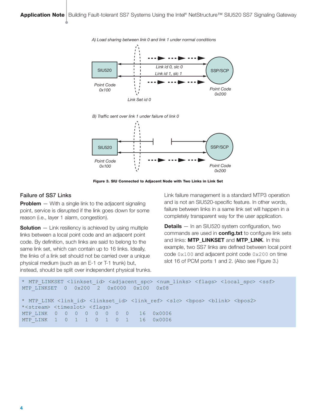 Intel SIU520 SS7 manual Failure of SS7 Links, SIU Connected to Adjacent Node with Two Links in Link Set 