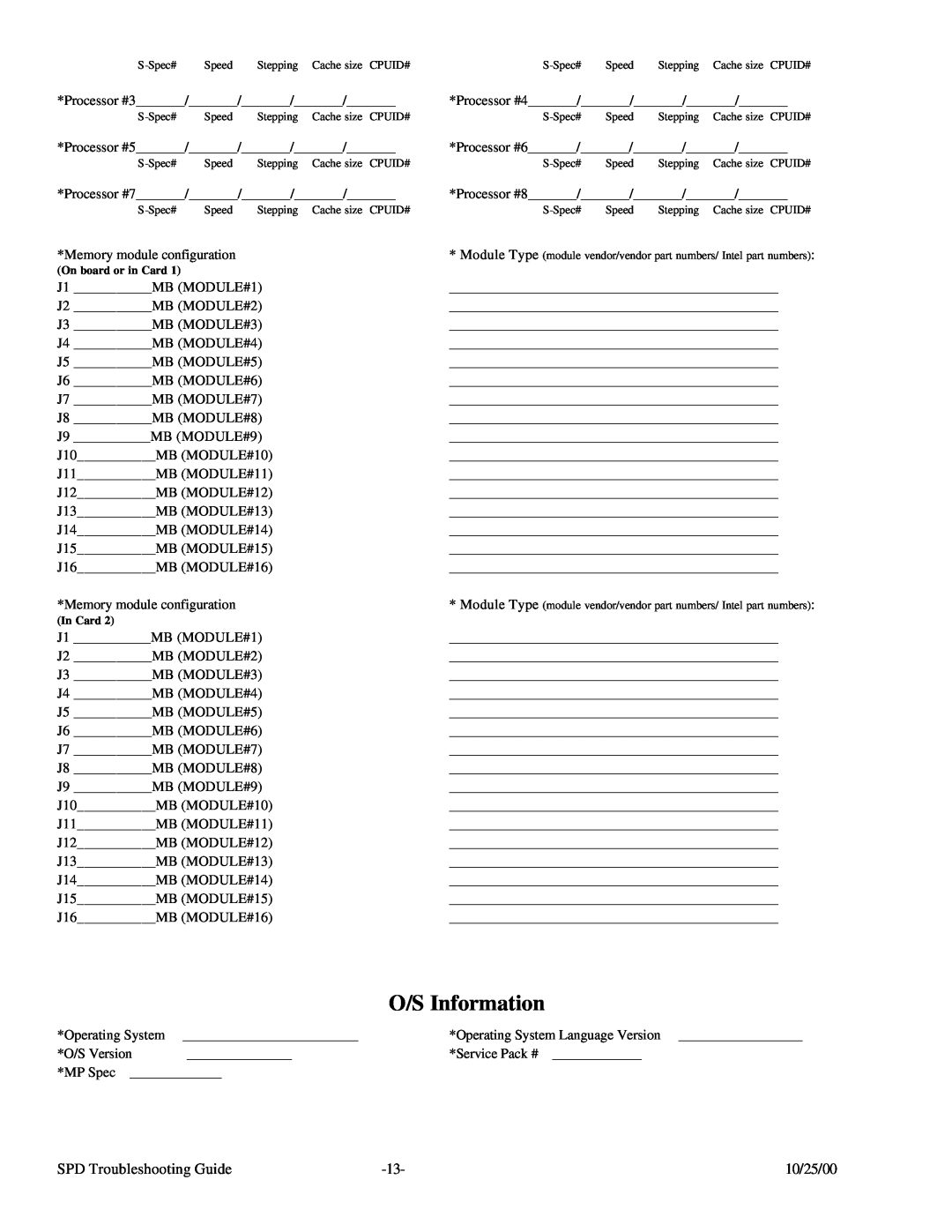 Intel SKA4 manual O/S Information, SPD Troubleshooting Guide, 10/25/00 