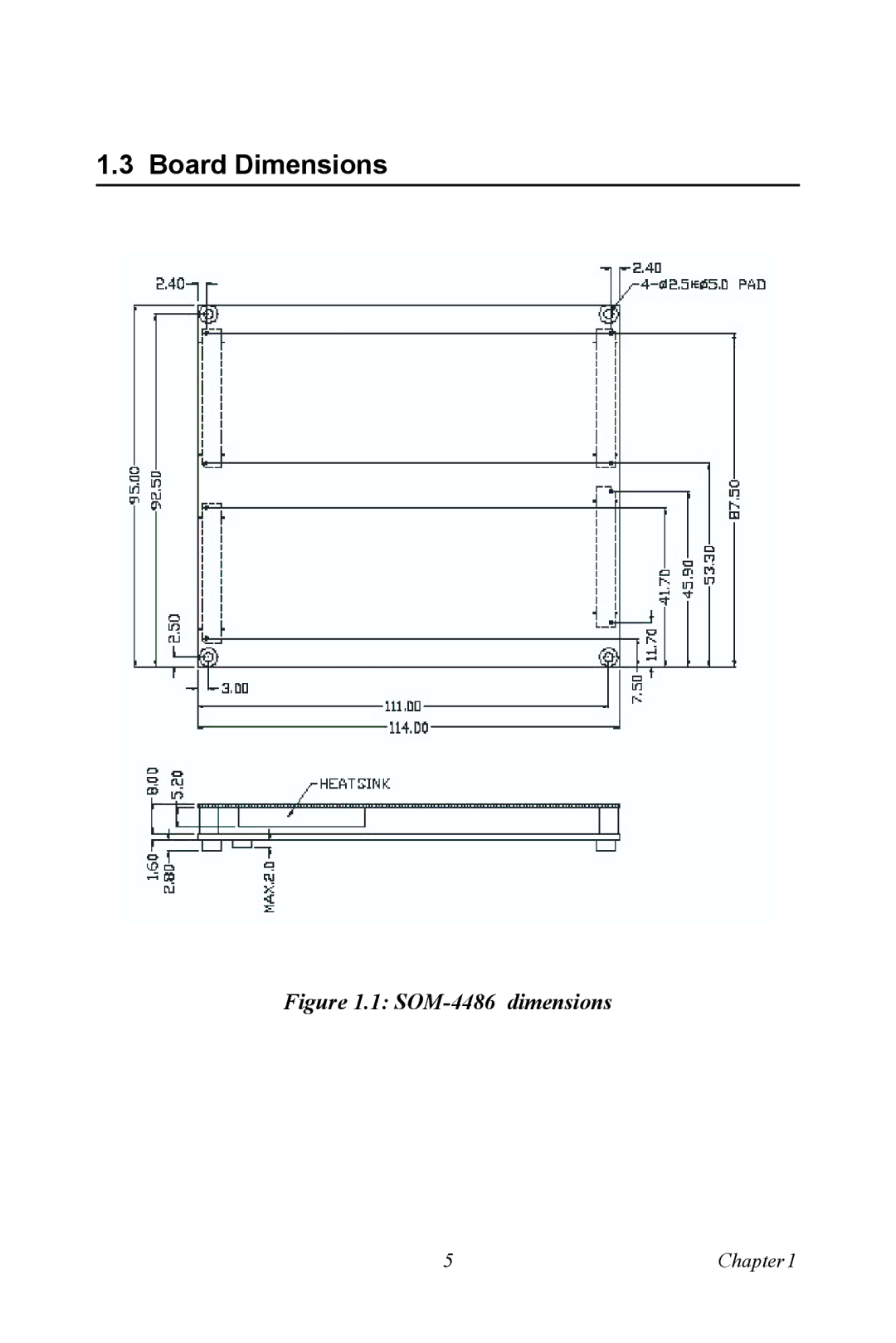 Intel user manual Board Dimensions, SOM-4486 dimensions 