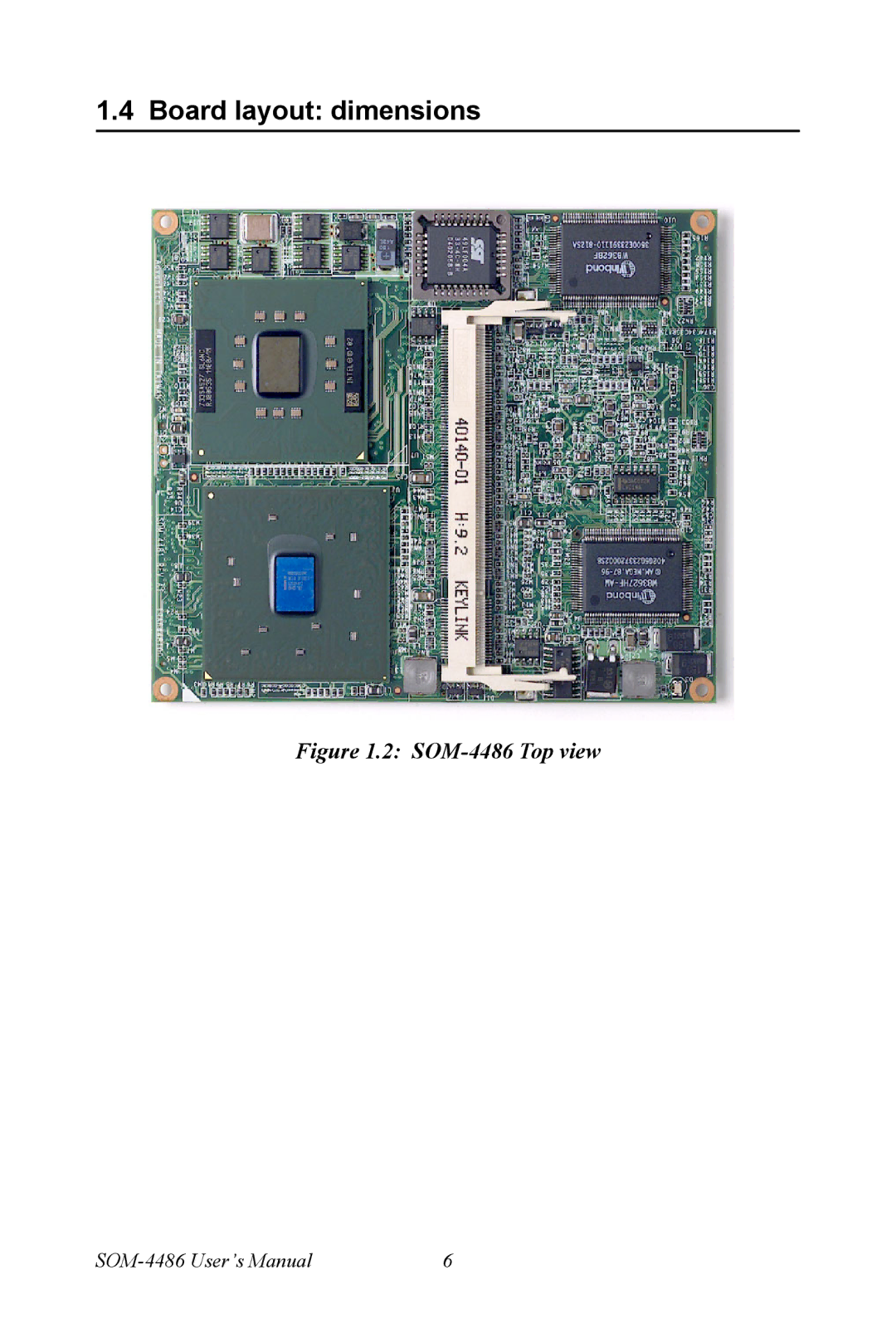 Intel user manual Board layout dimensions, SOM-4486 Top view 