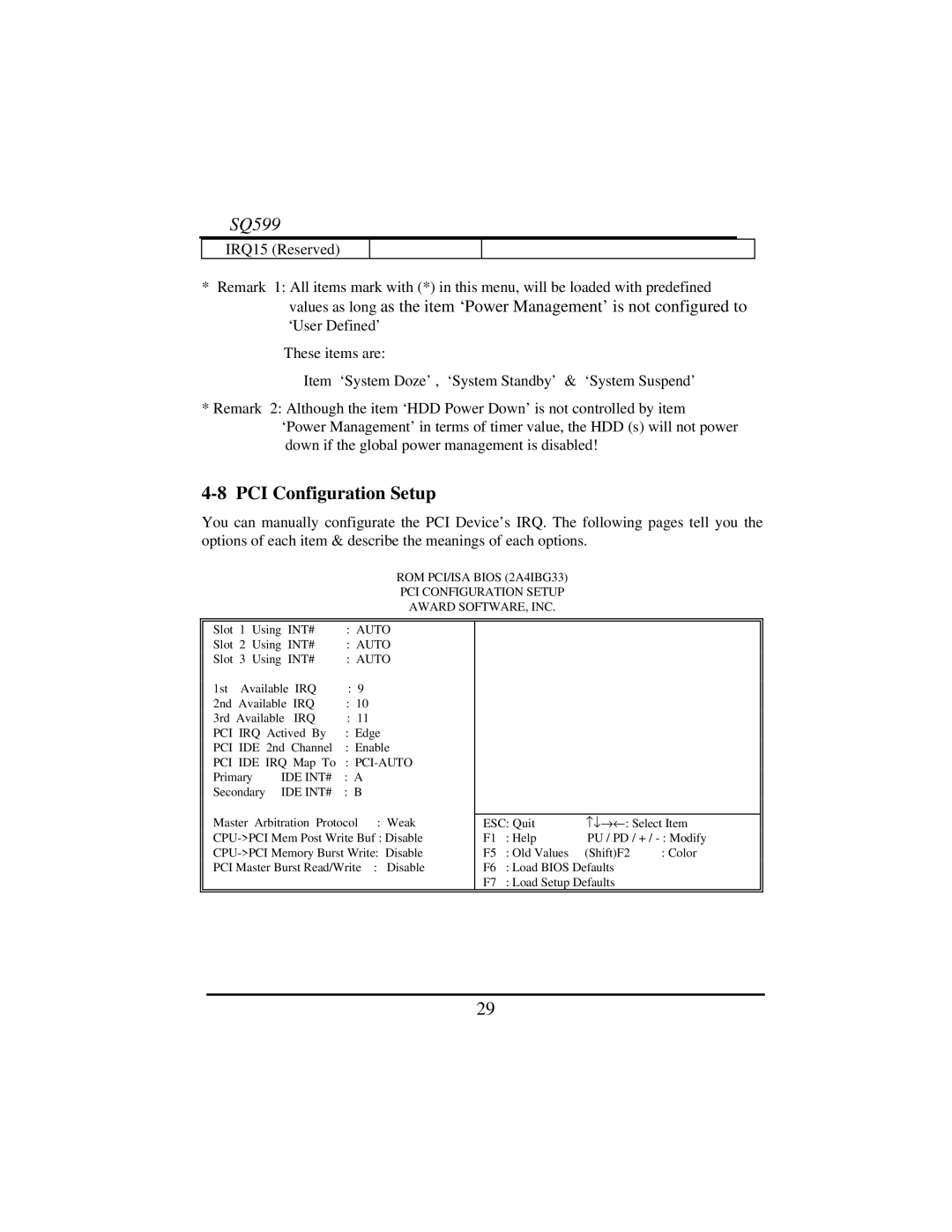 Intel SQ599 manual PCI Configuration Setup 