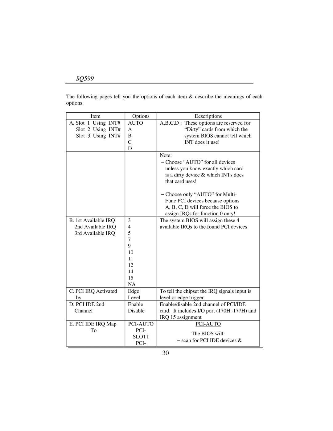 Intel SQ599 manual Pci-Auto, SLOT1 