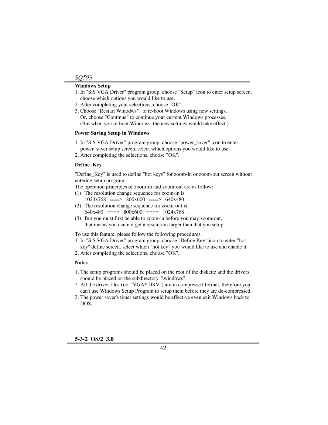 Intel SQ599 manual 2 OS/2, Windows Setup, Power Saving Setup in Windows, DefineKey 