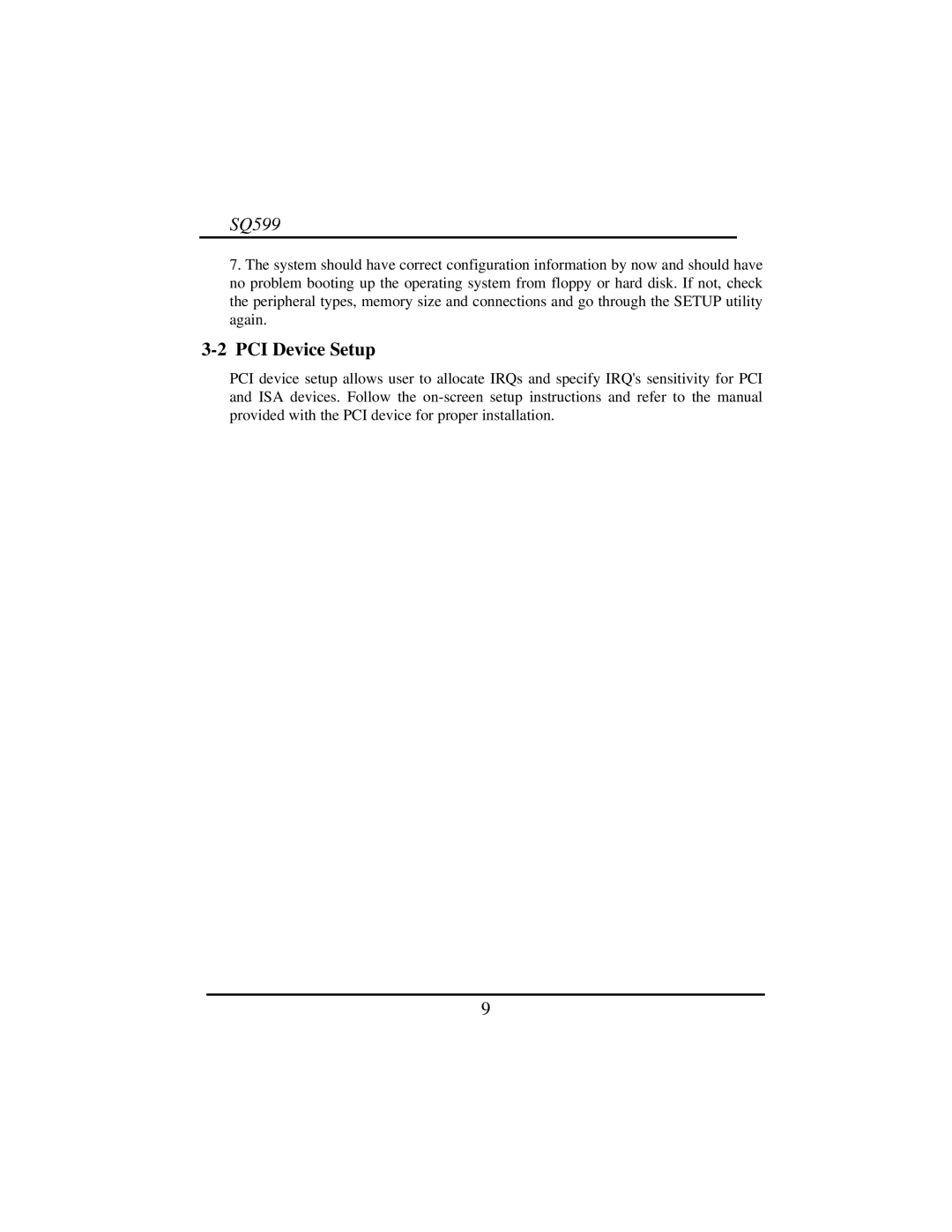 Intel SQ599 manual PCI Device Setup 