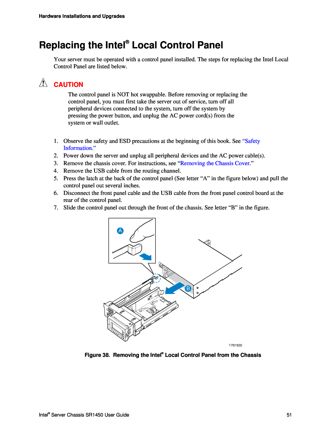 Intel SR1450 manual Replacing the Intel Local Control Panel 