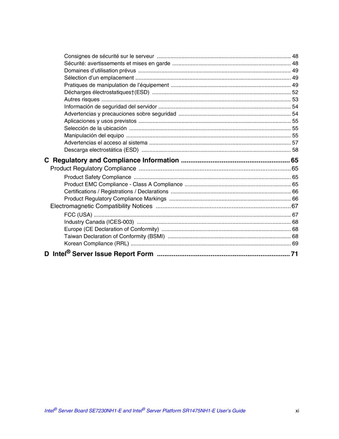 Intel SE7230NH1-E, SR1475NH1-E manual Regulatory and Compliance Information 