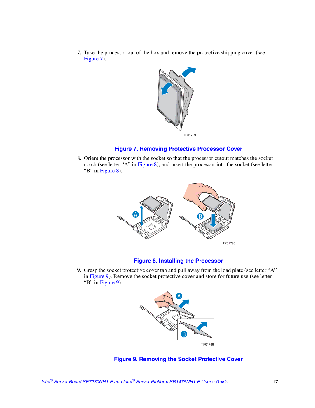 Intel SE7230NH1-E, SR1475NH1-E manual Removing Protective Processor Cover 